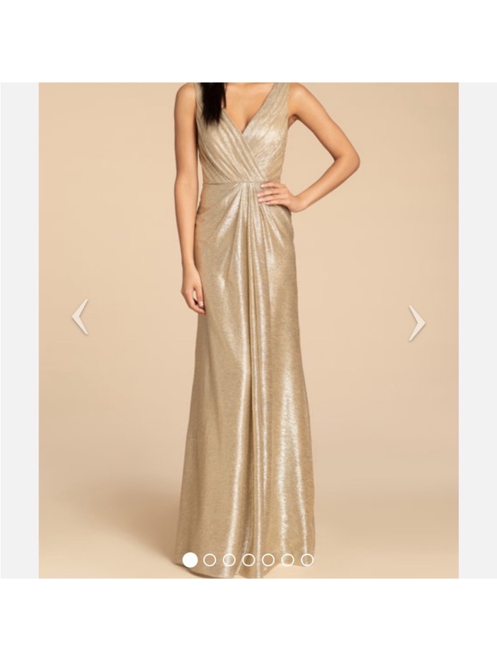 Hayley Paige Metallic Gold V-Neck Evening Gown (sz 8)
